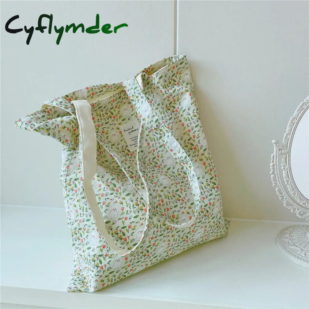 Cyflymder Women’s Shopping Shoulder Bag For Groceries Large Floral Female Reusable Foldable