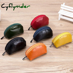 Cyflymder Women’s Short Small Wallet Ladies Genuine Leather Headset Mini Coin Purse Key Ring Card