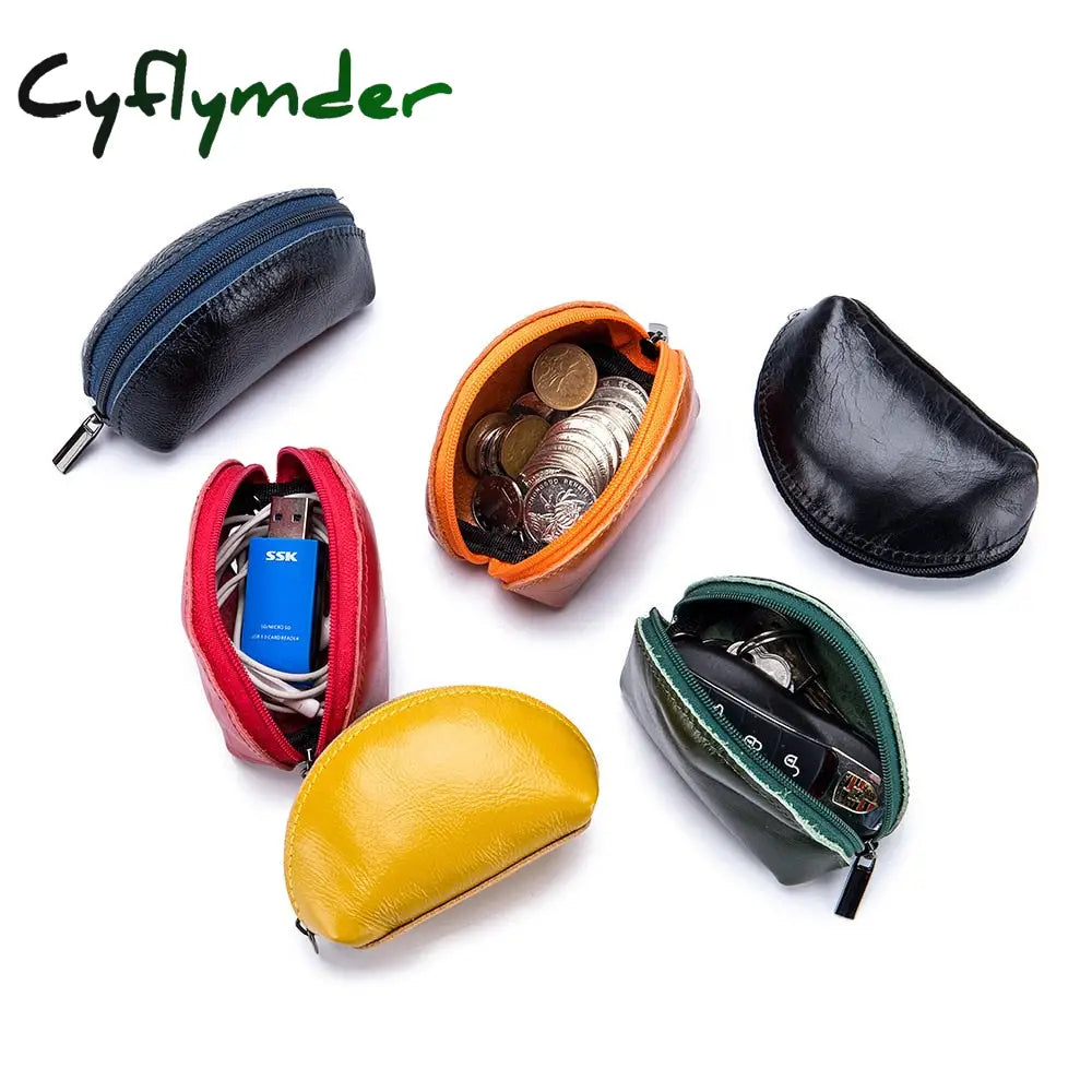 Cyflymder Women’s Short Small Wallet Ladies Genuine Leather Headset Mini Coin Purse Key Ring Card