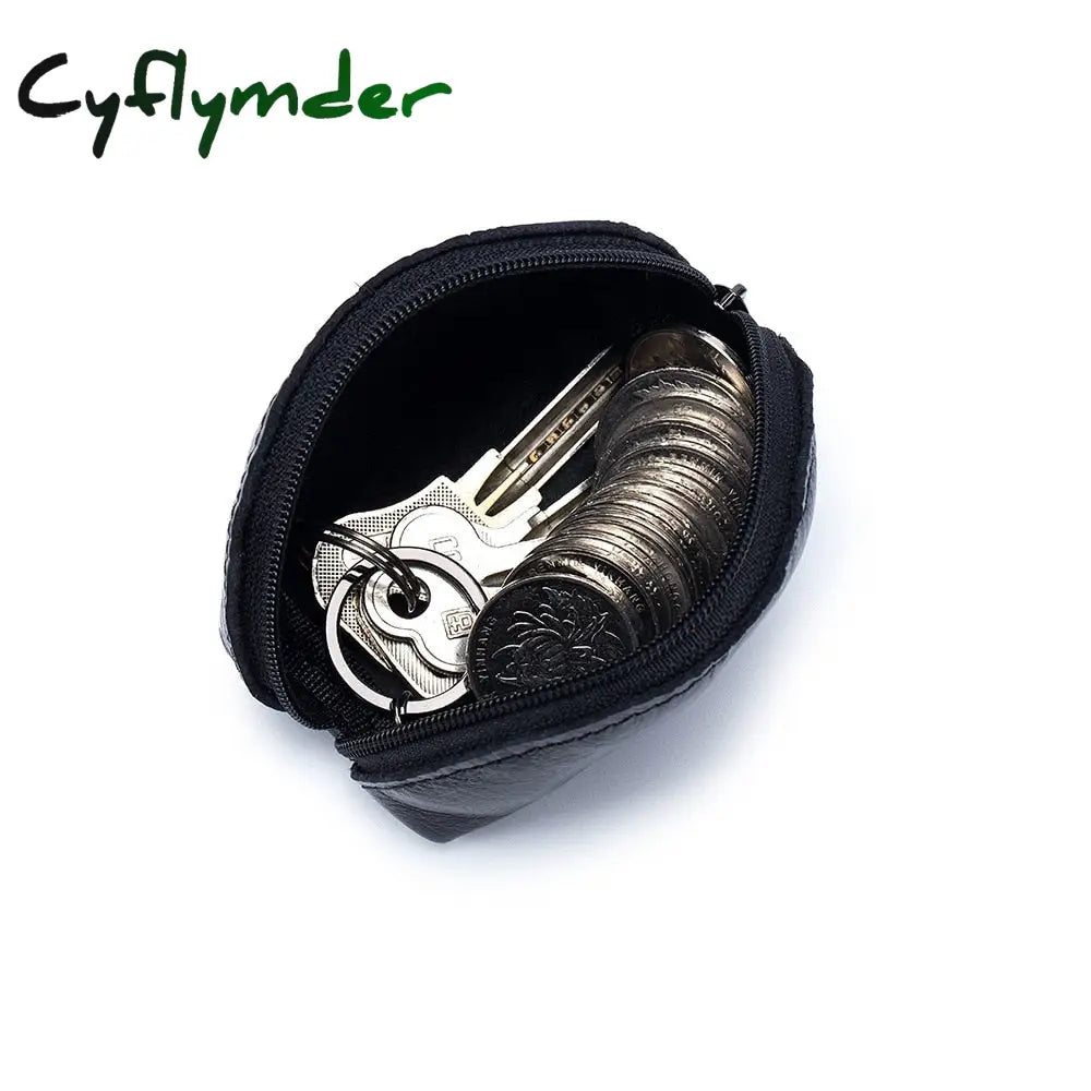 Cyflymder Women’s Short Small Wallet Ladies Genuine Leather Headset Mini Coin Purse Key Ring Card