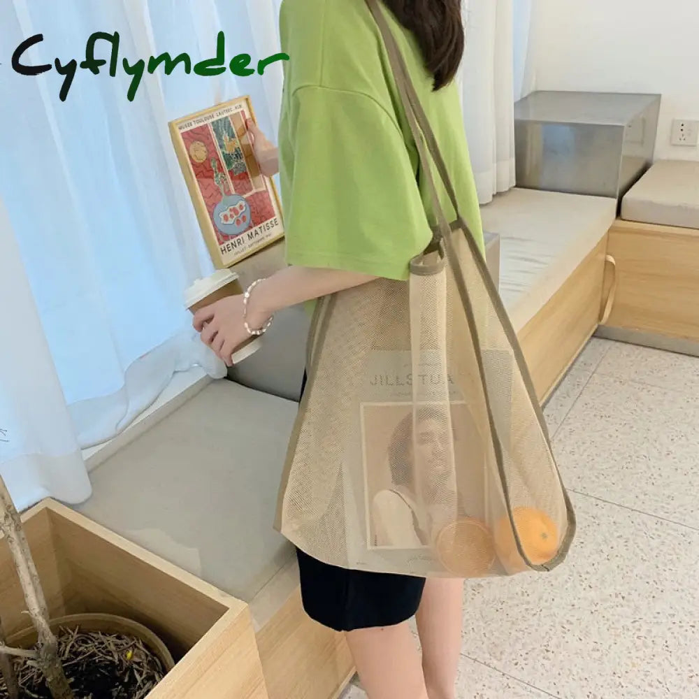 Cyflymder Women’s Shoulder Bag Mesh Totes Net Beach Foldable Handbag Fruit Grocery Shopping Bags