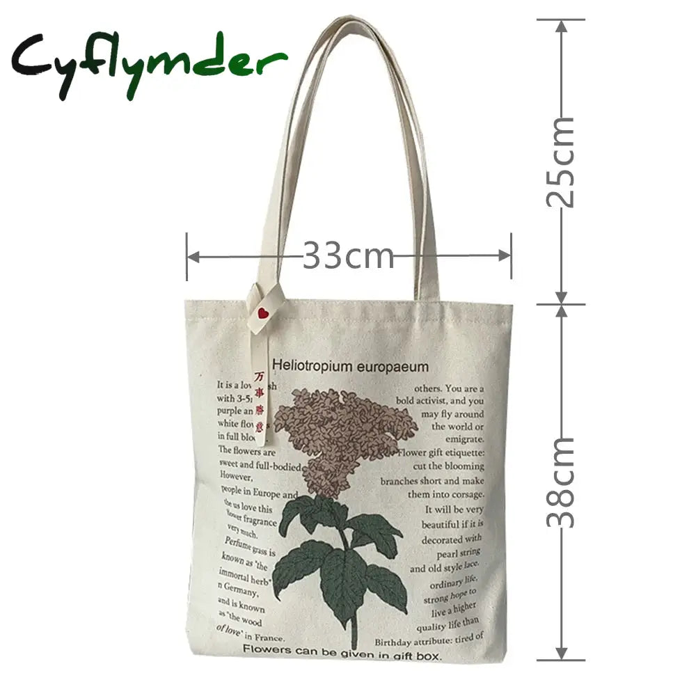 Cyflymder Women’s Style Canvas Shopping Bag Retro Simple Shoulder Illustration Flowers Tote