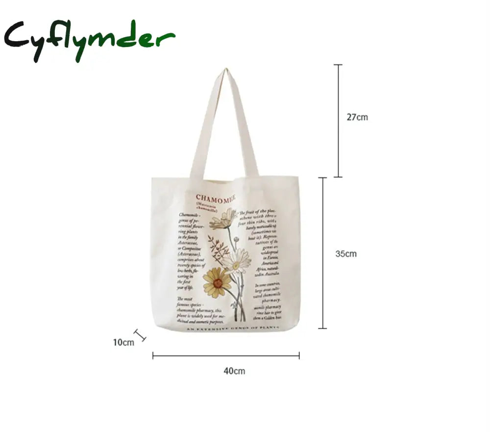 Cyflymder Women’s Style Canvas Shopping Bag Retro Simple Shoulder Illustration Flowers Tote