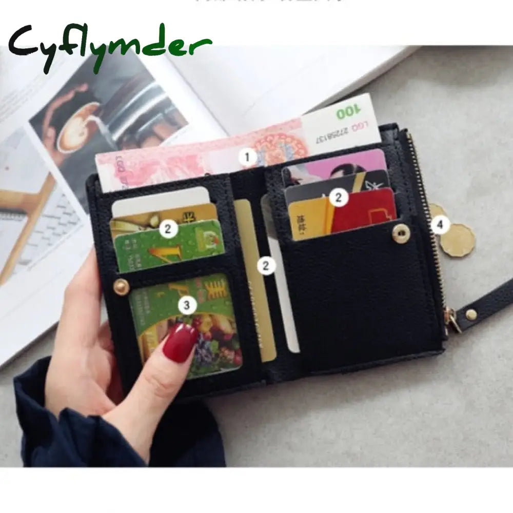 Cyflymder Women’s Vertical Buckle Cherry Embroidered Short Trend Small Wallet New Student Simple