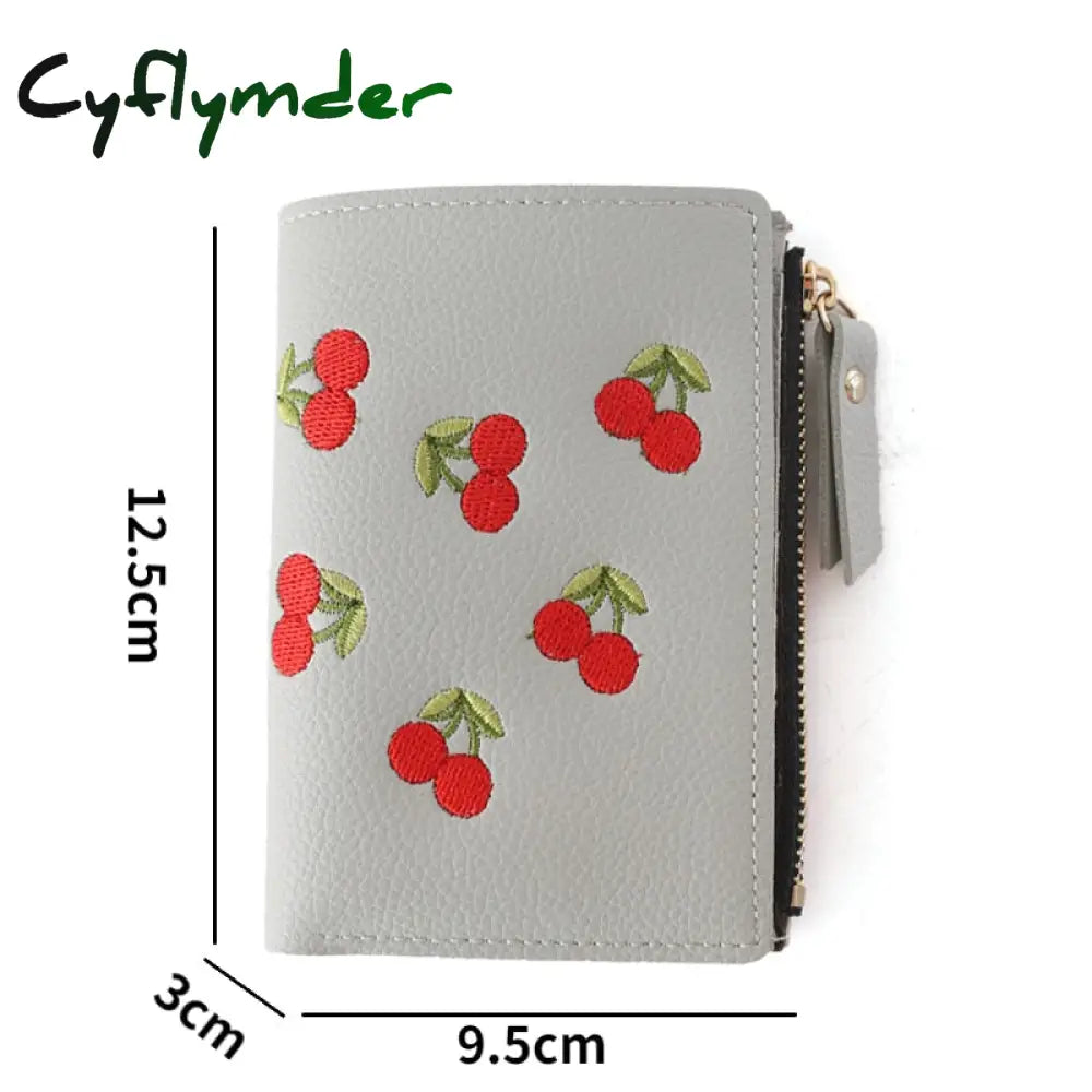 Cyflymder Women’s Vertical Buckle Cherry Embroidered Short Trend Small Wallet New Student Simple