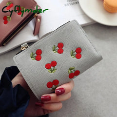 Cyflymder Women’s Vertical Buckle Cherry Embroidered Short Trend Small Wallet New Student Simple