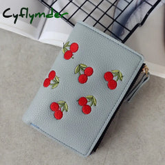 Cyflymder Women’s Vertical Buckle Cherry Embroidered Short Trend Small Wallet New Student Simple