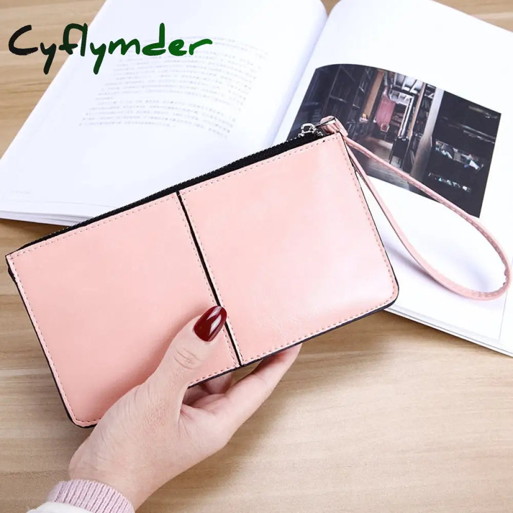 Cyflymder Women’s Vintage Oil Wax Leather Zipper Clutch Wallet Female Large Capacity Coin Purse