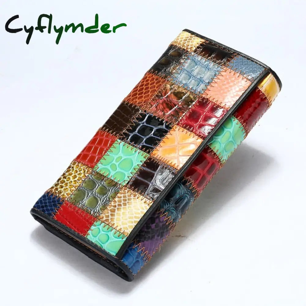 Cyflymder Women’s Wallet Genuine Leather Patchwork For Women Clutch Bags Cellphone Purses Coin