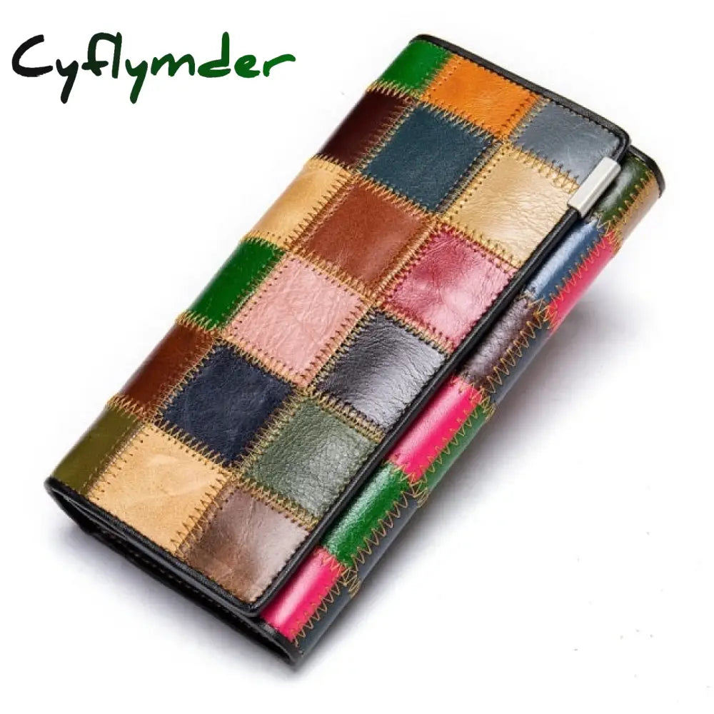 Cyflymder Women’s Wallet Genuine Leather Patchwork For Women Clutch Bags Cellphone Purses Coin