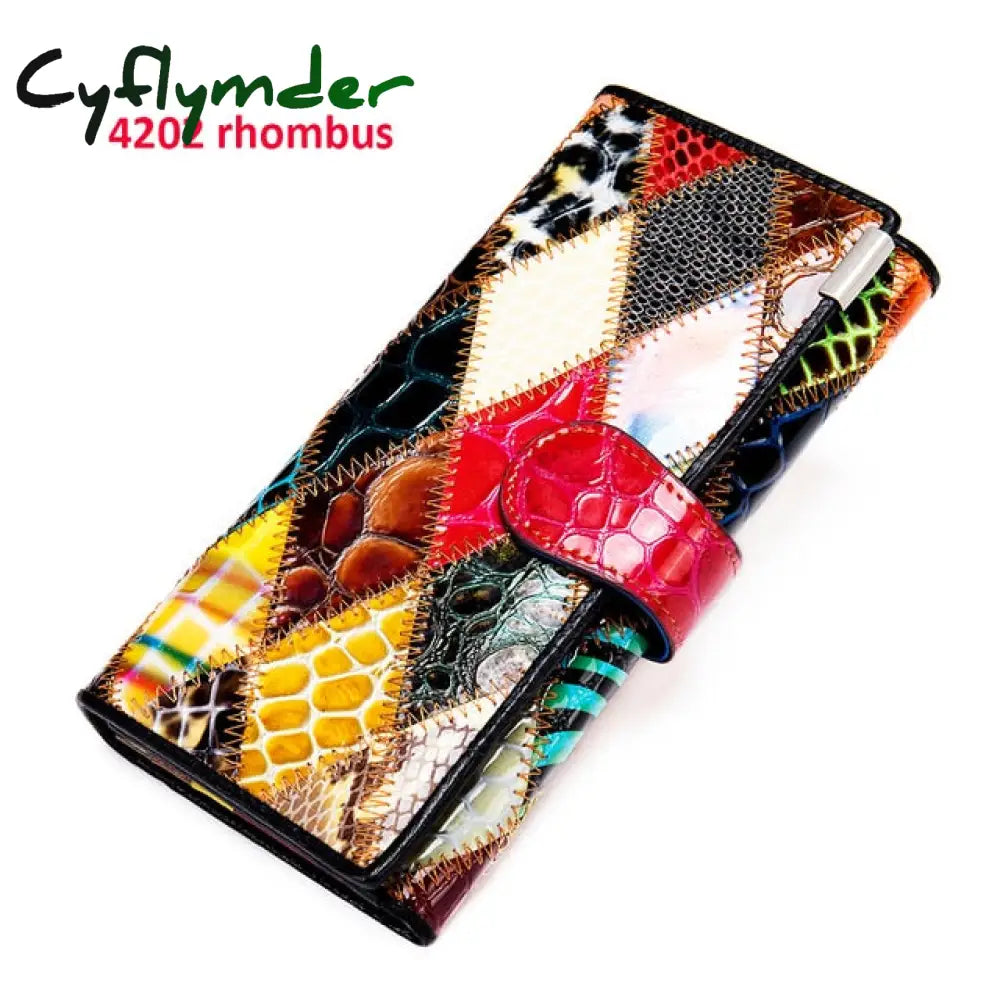 Cyflymder Women’s Wallet Genuine Leather Patchwork For Women Clutch Bags Cellphone Purses Coin