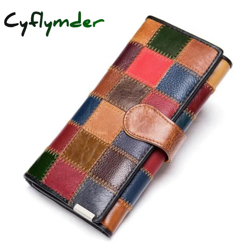 Cyflymder Women’s Wallet Genuine Leather Patchwork For Women Clutch Bags Cellphone Purses Coin