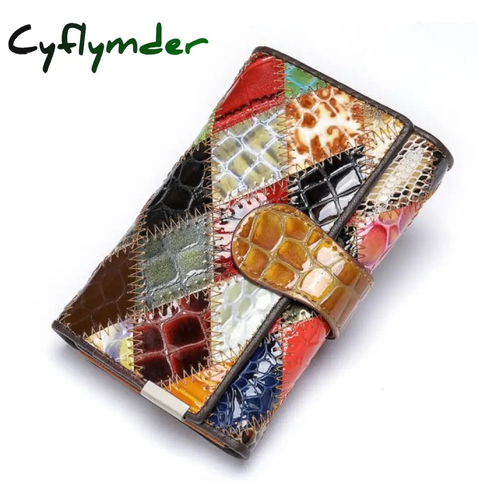 Cyflymder Women’s Wallet Genuine Leather Patchwork For Women Clutch Bags Cellphone Purses Coin