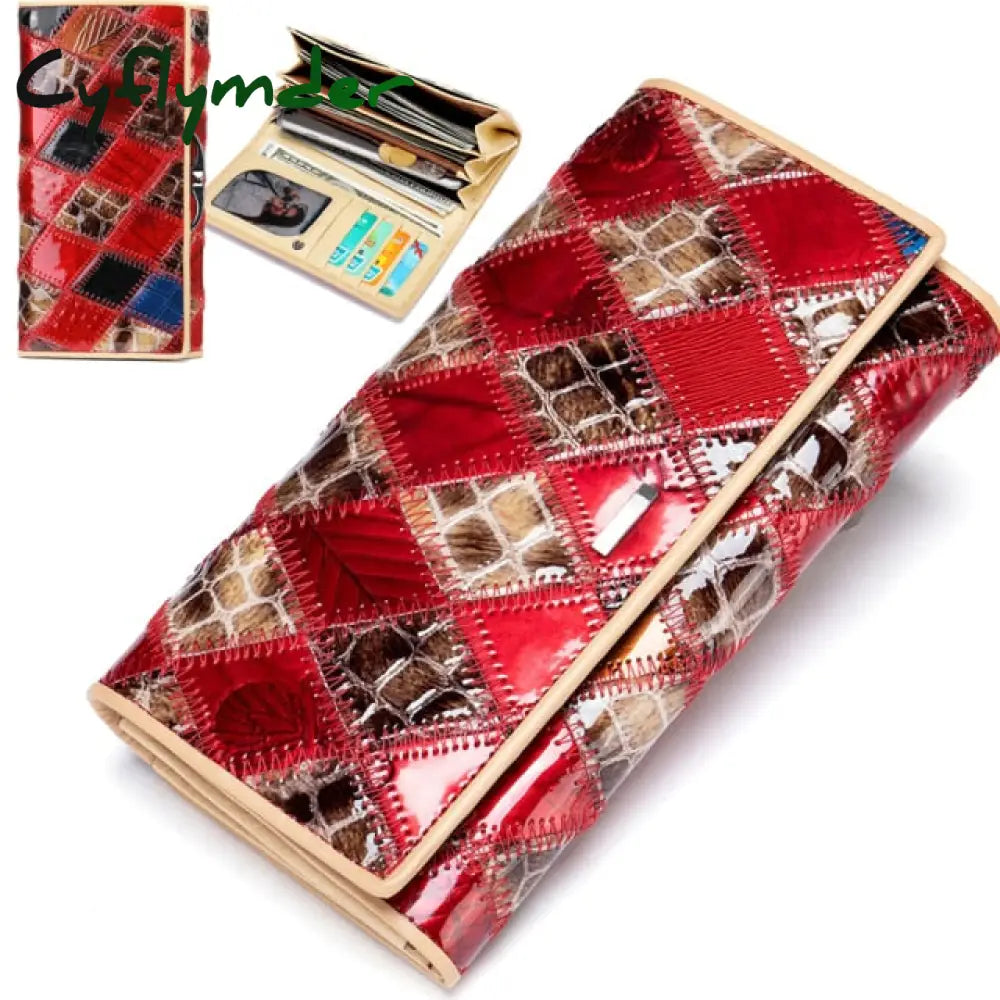 Cyflymder Women’s Wallet Genuine Leather Patchwork For Women Clutch Bags Cellphone Purses Coin
