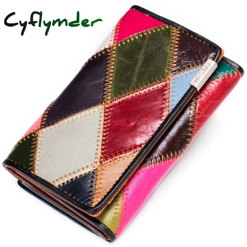 Cyflymder Women’s Wallet Genuine Leather Patchwork For Women Clutch Bags Cellphone Purses Coin