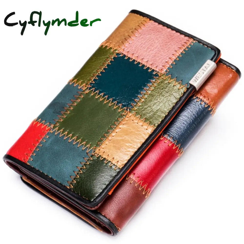 Cyflymder Women’s Wallet Genuine Leather Patchwork For Women Clutch Bags Cellphone Purses Coin