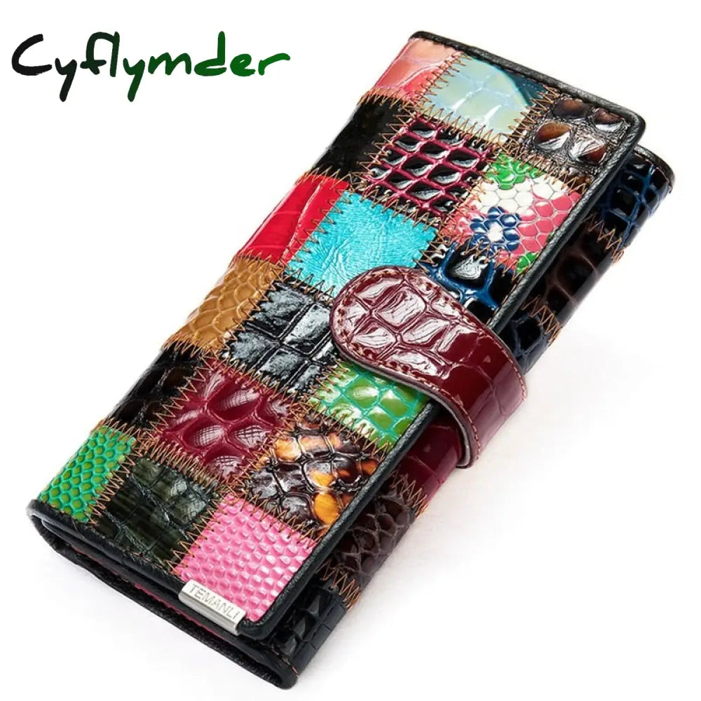 Cyflymder Women’s Wallet Genuine Leather Patchwork For Women Clutch Bags Cellphone Purses Coin