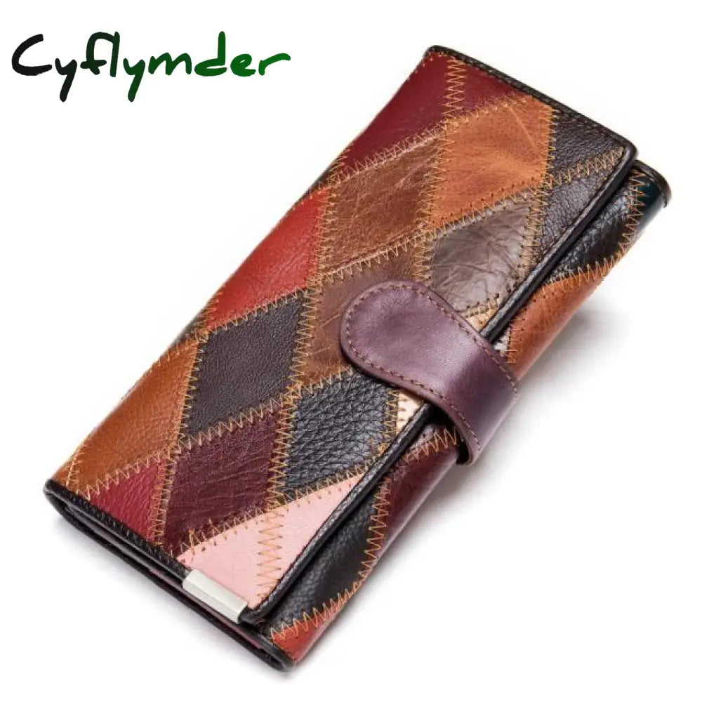 Cyflymder Women’s Wallet Genuine Leather Patchwork For Women Clutch Bags Cellphone Purses Coin