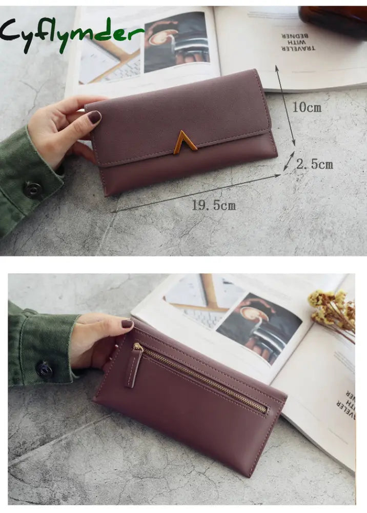 Cyflymder Women’s Wallets Leather Hasp Lady Money Bags Zipper Coin Purse Female Envelope Wallet