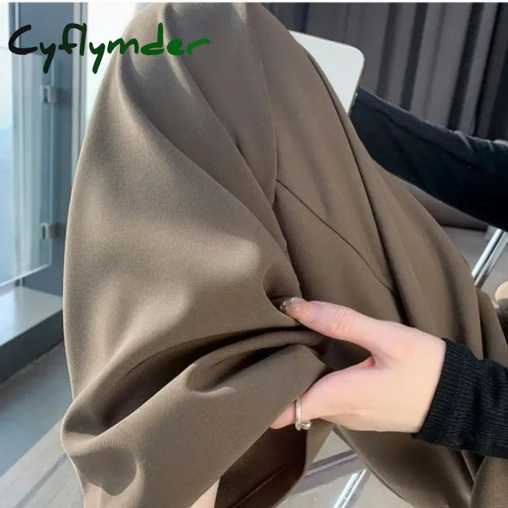 Cyflymder Women’s Wide Leg Pants Women Korean Style High Waist Black Trouser Office Ladies