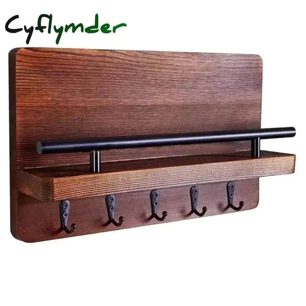 Cyflymder Wooden Wall Key Holder Decorative Key and Mail Holder with Shelf Has Large Key Hooks for Bags Coats Umbrella