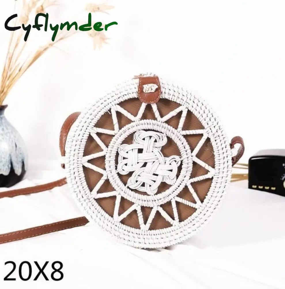 Cyflymder Woven Rattan Bag Round Straw Shoulder Small Beach Handbags Women Summer Hollow Handmade