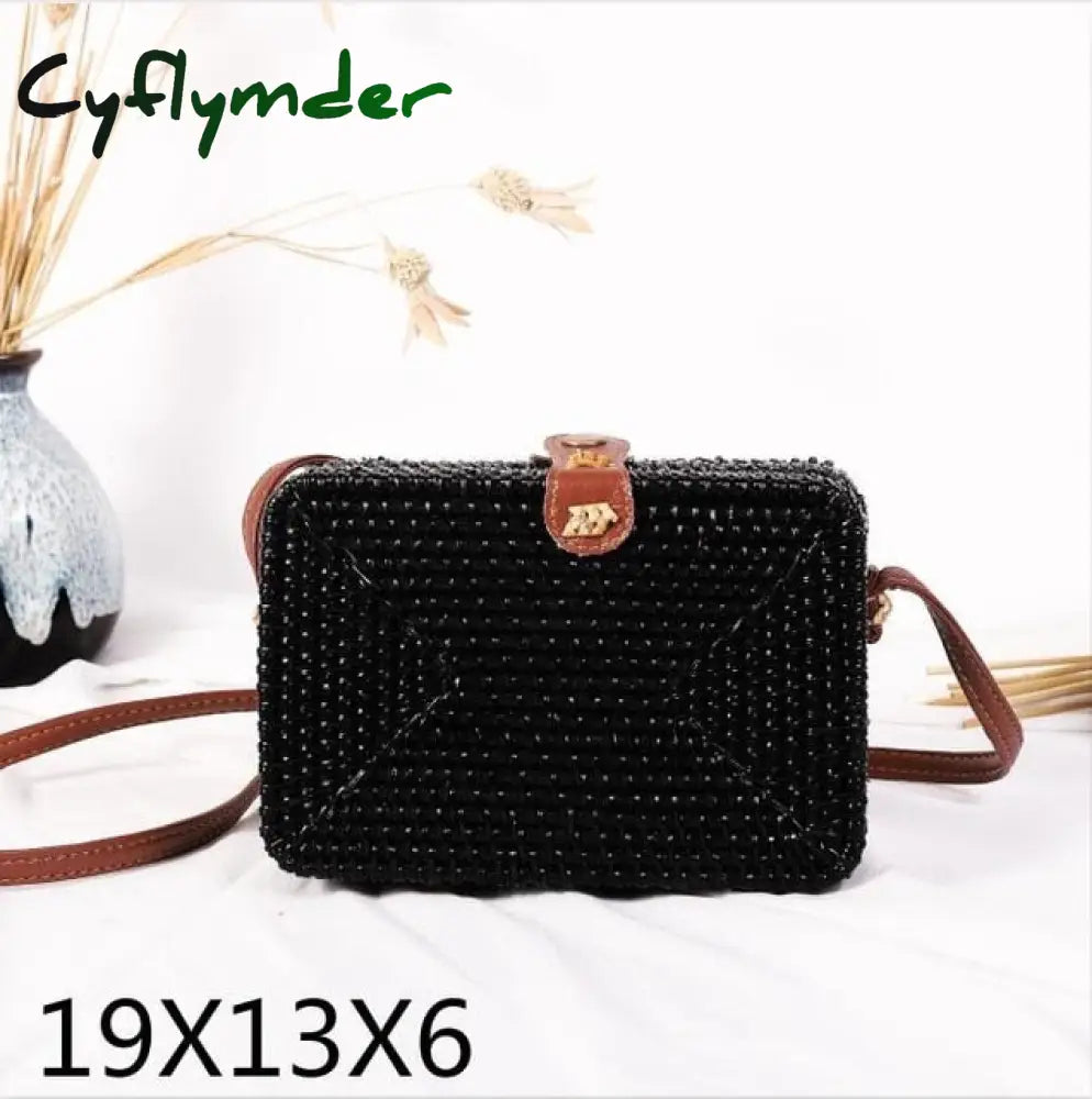 Cyflymder Woven Rattan Bag Round Straw Shoulder Small Beach Handbags Women Summer Hollow Handmade