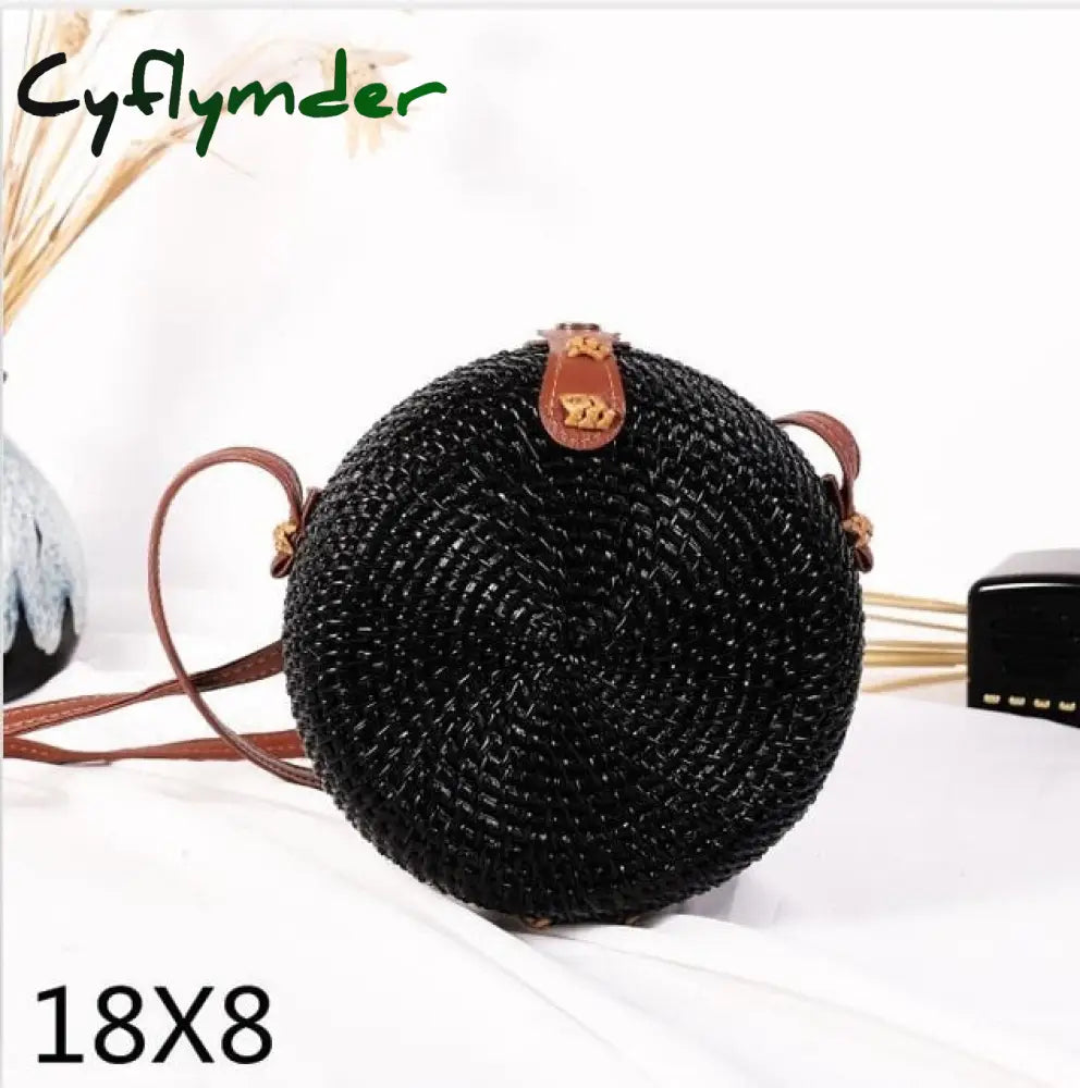 Cyflymder Woven Rattan Bag Round Straw Shoulder Small Beach Handbags Women Summer Hollow Handmade