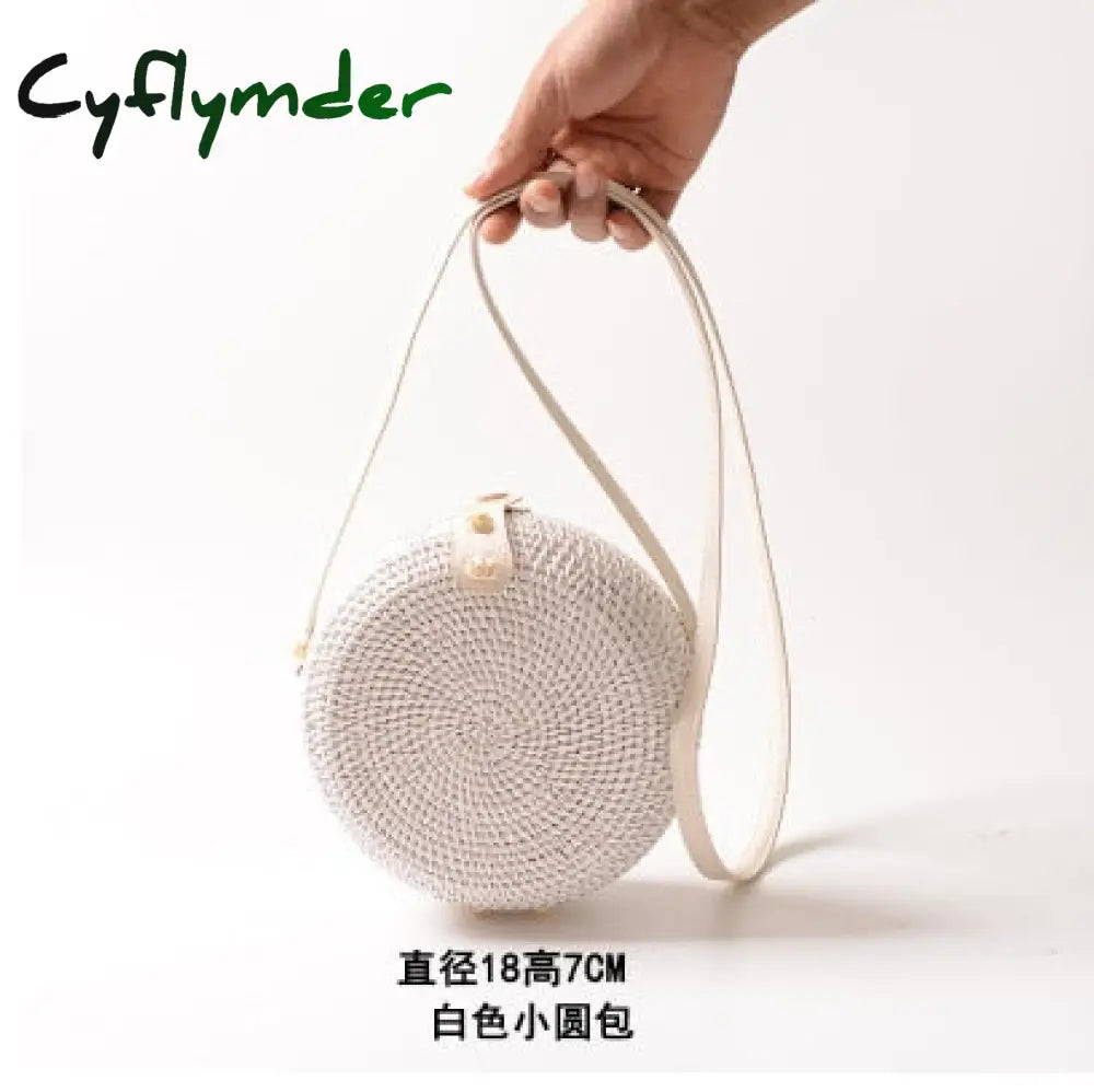 Cyflymder Woven Rattan Bag Round Straw Shoulder Small Beach Handbags Women Summer Hollow Handmade