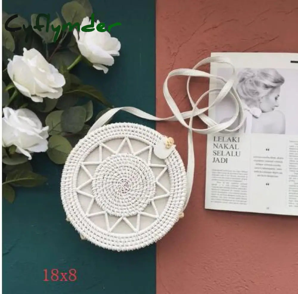 Cyflymder Woven Rattan Bag Round Straw Shoulder Small Beach Handbags Women Summer Hollow Handmade