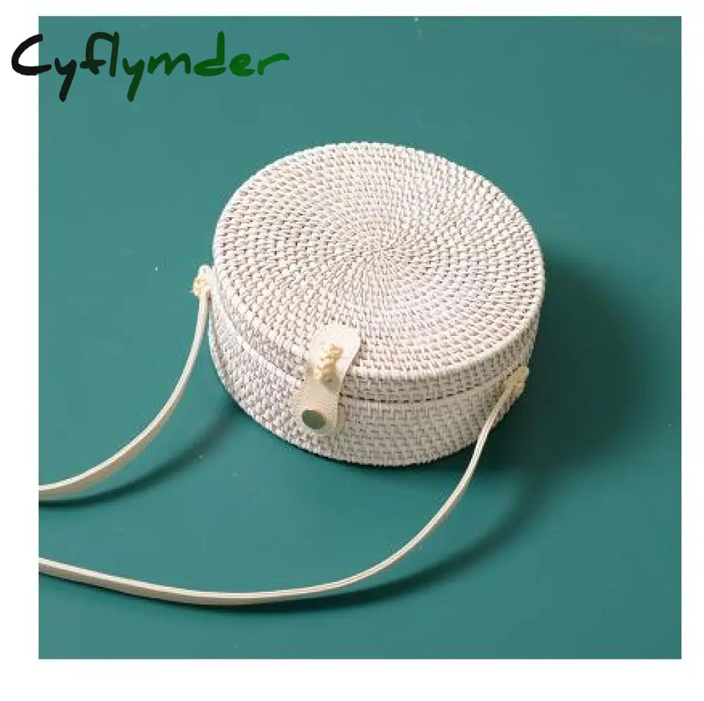 Cyflymder Woven Rattan Bag Round Straw Shoulder Small Beach Handbags Women Summer Hollow Handmade