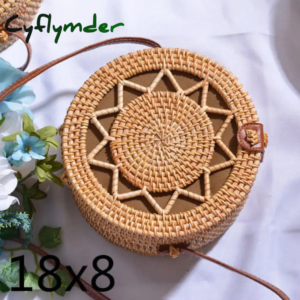 Cyflymder Woven Rattan Bag Round Straw Shoulder Small Beach Handbags Women Summer Hollow Handmade