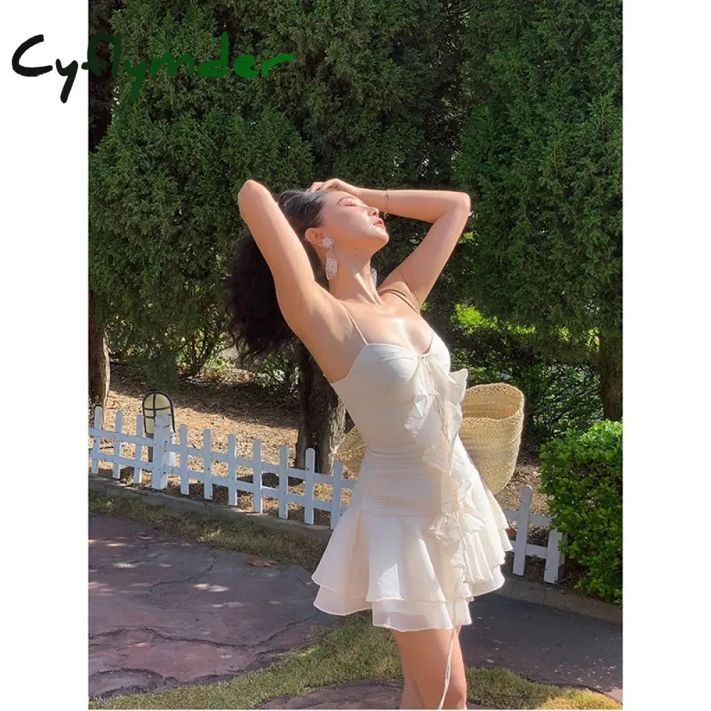 Cyflymder Y2K Camisole Backless Mini Dress Woman Beach Elegant Short Party Casual Vintage One Piece