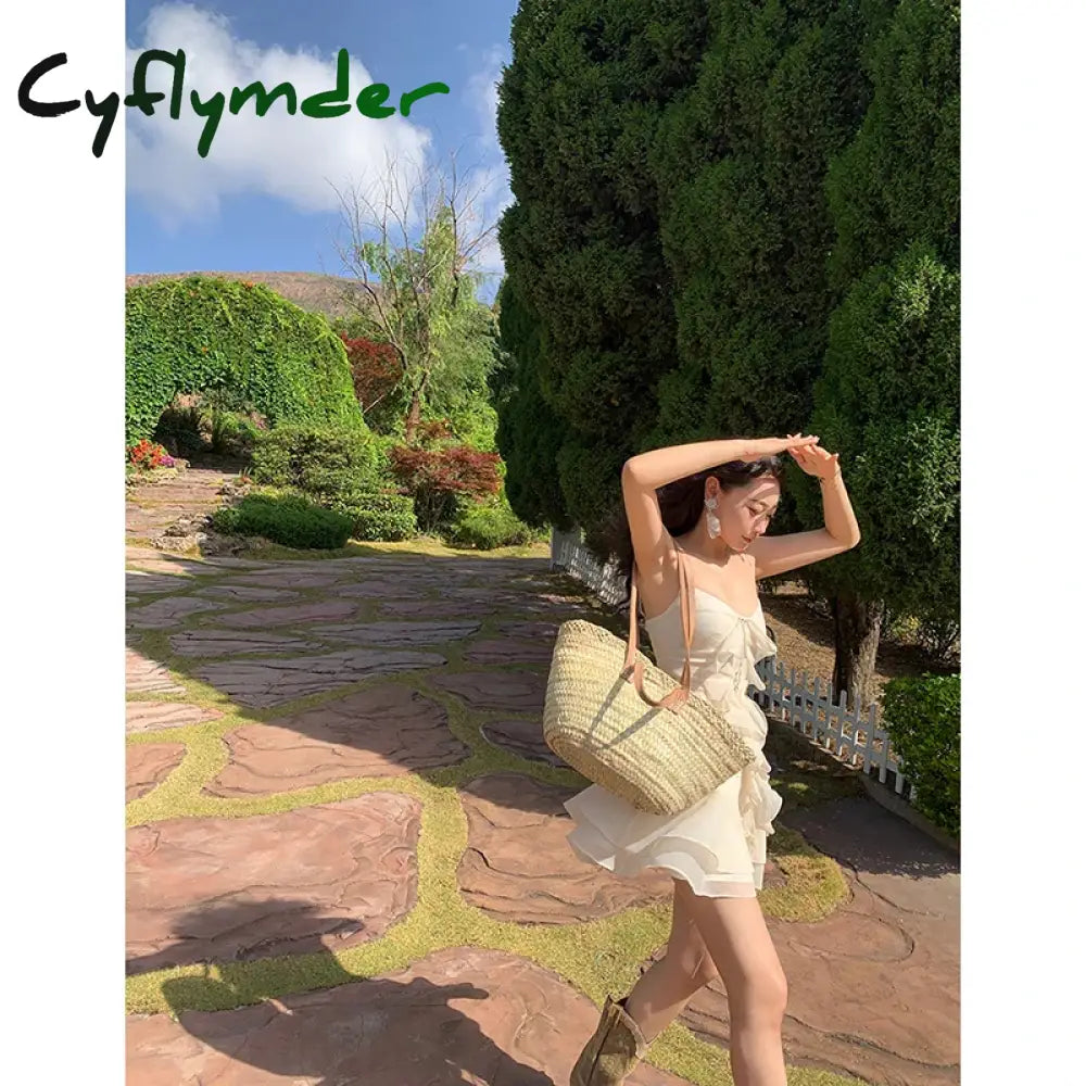Cyflymder Y2K Camisole Backless Mini Dress Woman Beach Elegant Short Party Casual Vintage One Piece