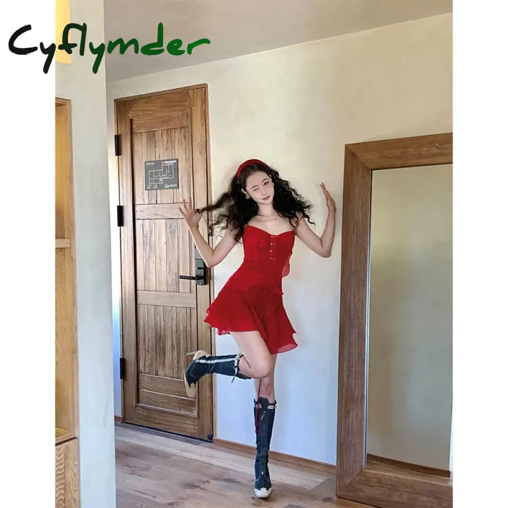 Cyflymder Y2K Camisole Backless Mini Dress Woman Beach Elegant Short Party Casual Vintage One Piece