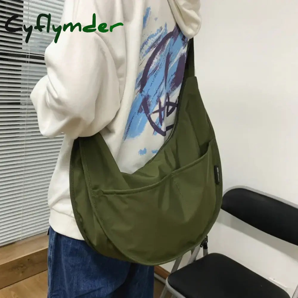 Cyflymder Y2k Crossbody Bags Men Solid Color Large Capacity Hobos Unisex Harajuku Japanese Style Nylon Waterproof