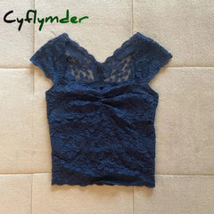 Cyflymder Y2K Fairycore Blue Floral Lace Milkmaid Tank Tops 90S Vintage Square Collar Slim Fit Vest