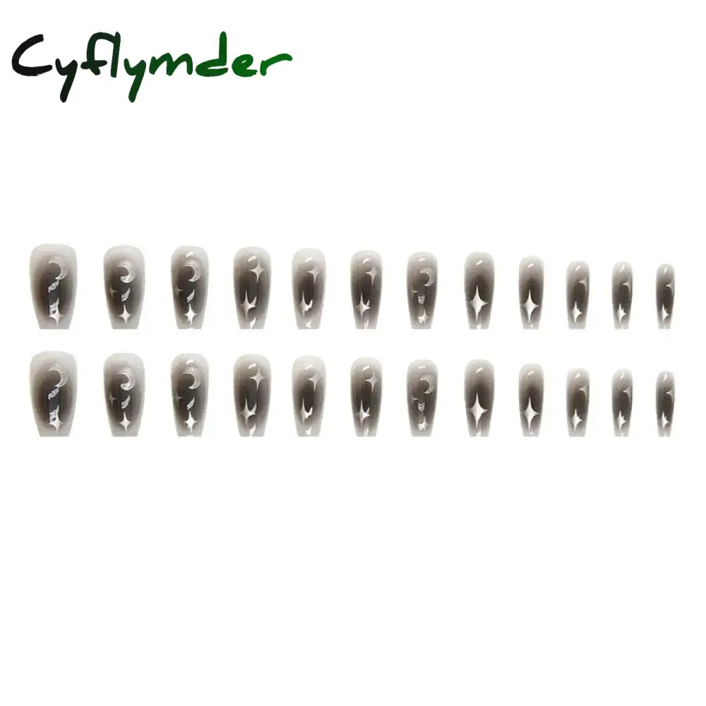 Cyflymder Y2K Fake Black Nail Long Ballet Reusable Adhesive Acrylic Press On Set Nails Dark