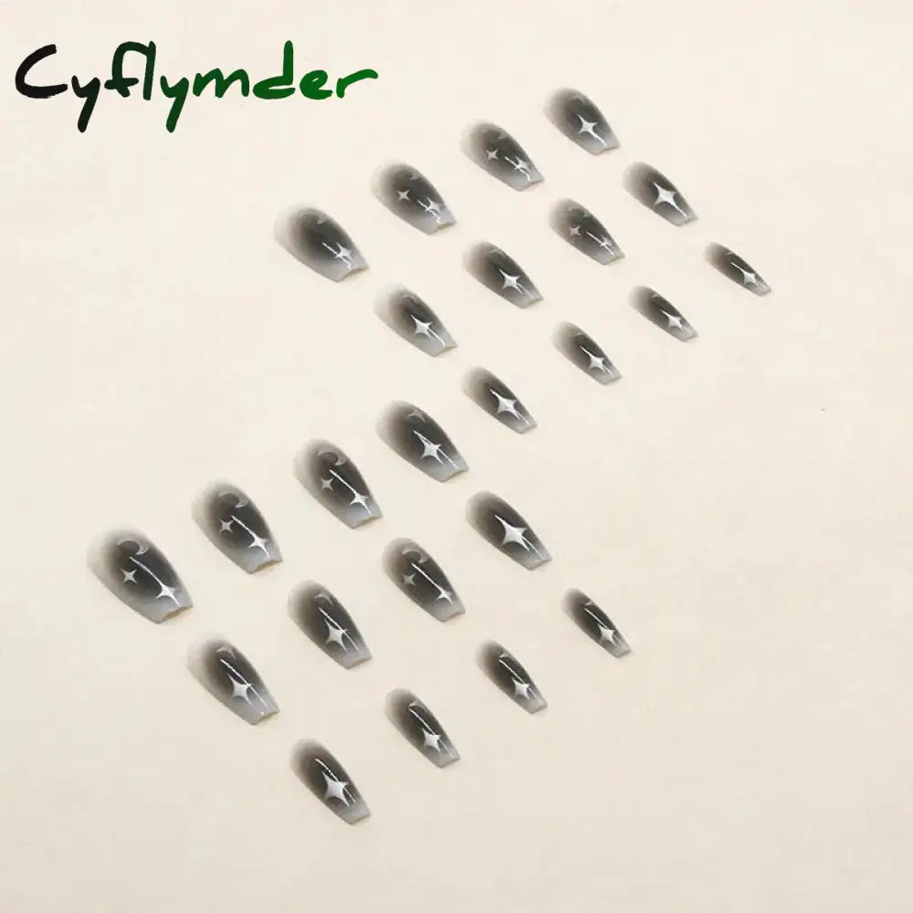 Cyflymder Y2K Fake Black Nail Long Ballet Reusable Adhesive Acrylic Press On Set Nails Dark