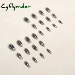 Cyflymder Y2K Fake Black Nail Long Ballet Reusable Adhesive Acrylic Press On Set Nails Dark