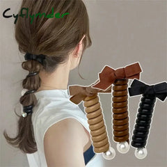 Cyflymder Y2K Heart Design Pearls And Bows Ponytail Elastic Hair Bands Rubber Ties Bundle