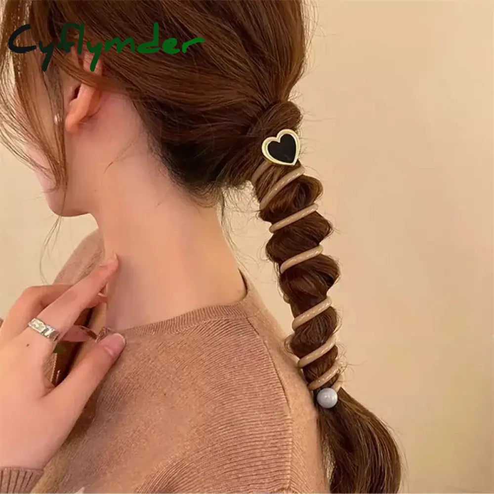 Cyflymder Y2K Heart Design Ponytail Elastic Hair Bands Rubber Ties Bundle Scrunchies Telephone Wire