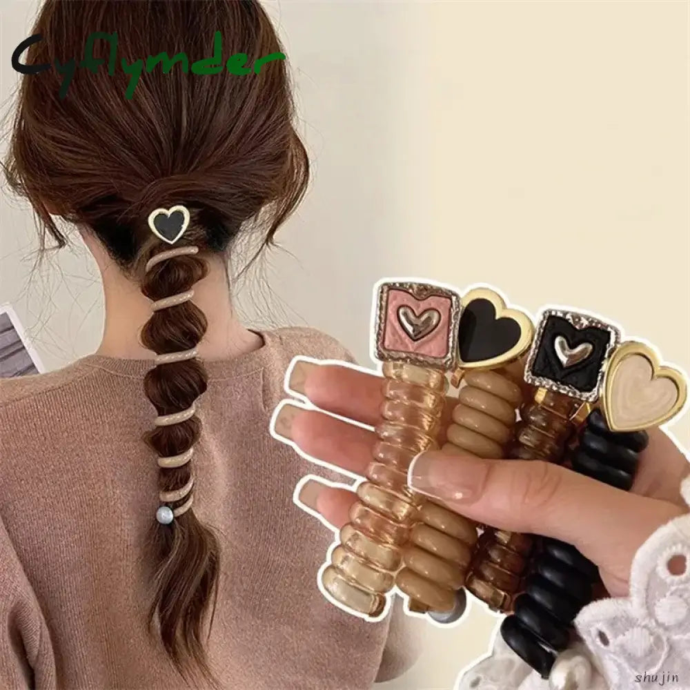 Cyflymder Y2K Heart Design Ponytail Elastic Hair Bands Rubber Ties Bundle Scrunchies Telephone Wire