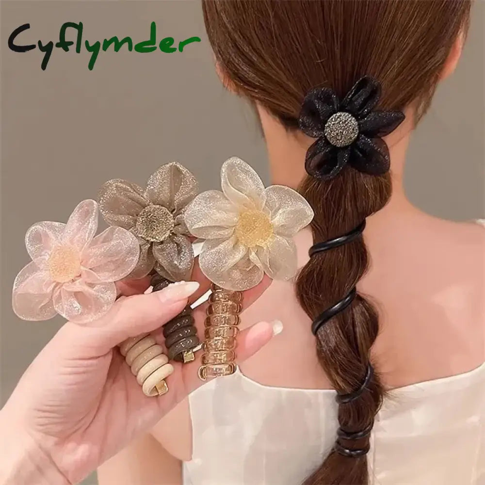 Cyflymder Y2K Heart Design Ponytail Elastic Hair Bands Rubber Ties Bundle Scrunchies Telephone Wire