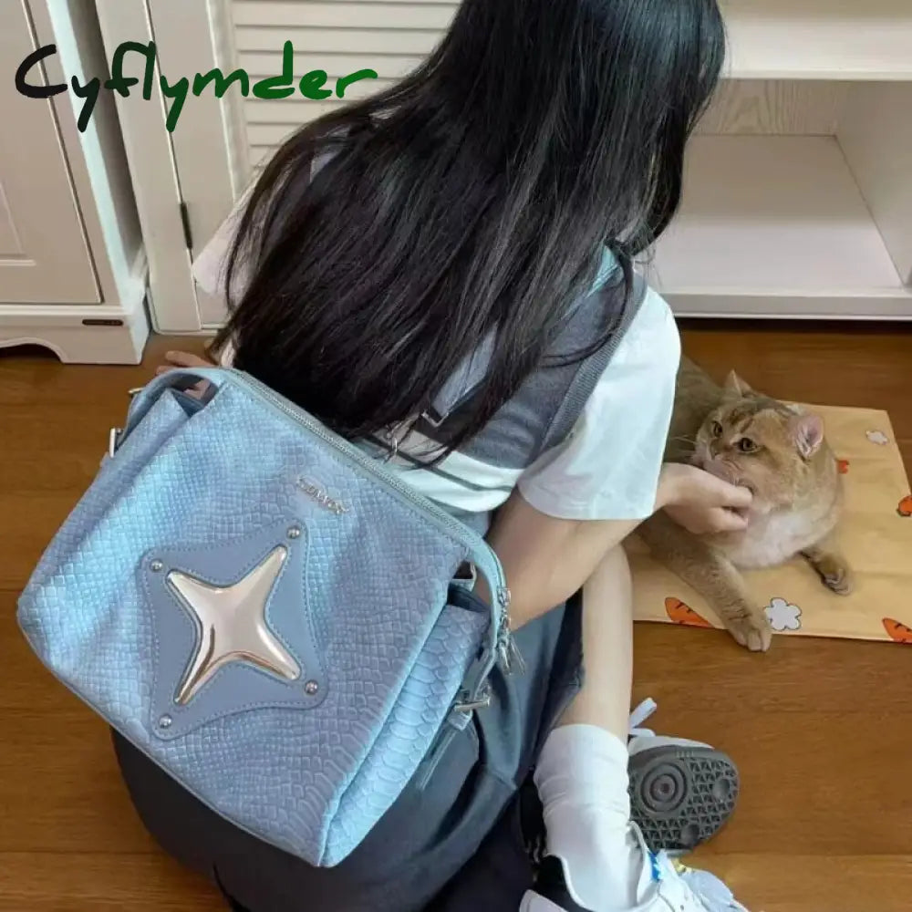 Cyflymder Y2K Hip Hop Punk Crossbody Bag Letter Cross Serpentine Backpack Summer New American