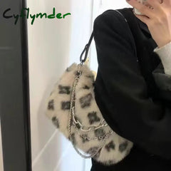 Cyflymder Y2K Hot Girls Pink Love Underarm Bags Soft Plush Heart Pattern Ladies Shoulder Bag Female