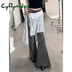 Cyflymder Y2K Irregular Mini Skirts Women Harajuku Aesthetic White Lace Tulle Bandage Skirt Japanese Vintage Hollow Out