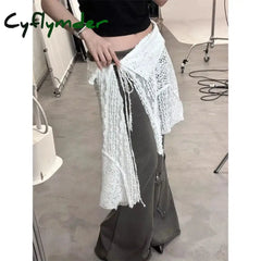 Cyflymder Y2K Irregular Mini Skirts Women Harajuku Aesthetic White Lace Tulle Bandage Skirt Japanese Vintage Hollow Out