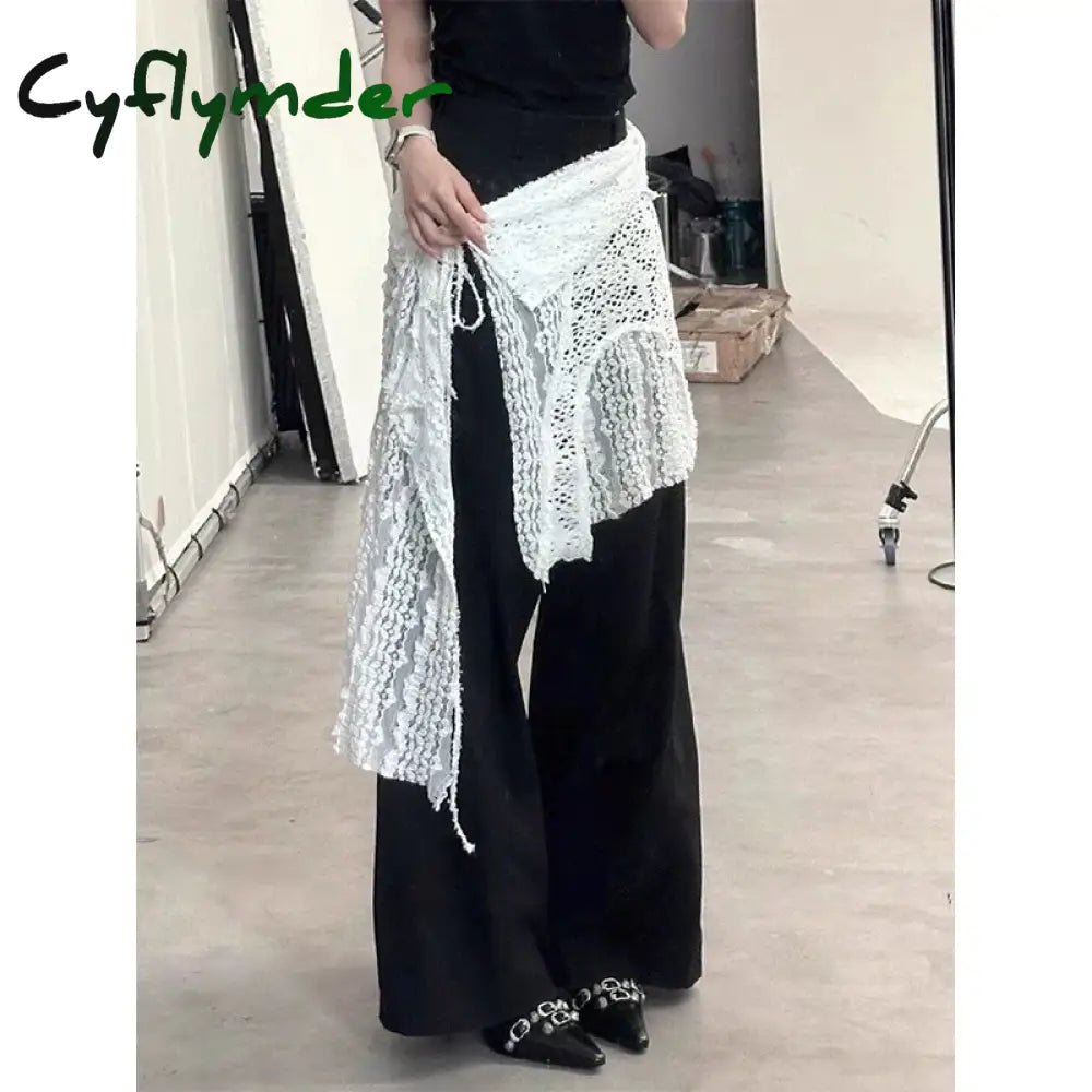Cyflymder Y2K Irregular Mini Skirts Women Harajuku Aesthetic White Lace Tulle Bandage Skirt Japanese Vintage Hollow Out
