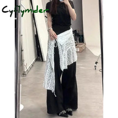 Cyflymder Y2K Irregular Mini Skirts Women Harajuku Aesthetic White Lace Tulle Bandage Skirt Japanese Vintage Hollow Out
